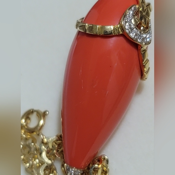 18K Orange Coral Gemstone pendant Brand new🔥 - Picture 7 of 9